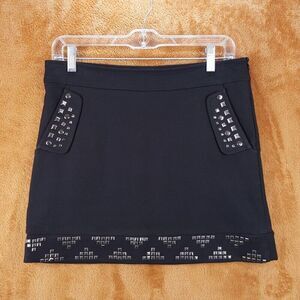 THE CUE CHER QU Womens Skirt Small Black Mini Studded Grommet A-Line Above Knee